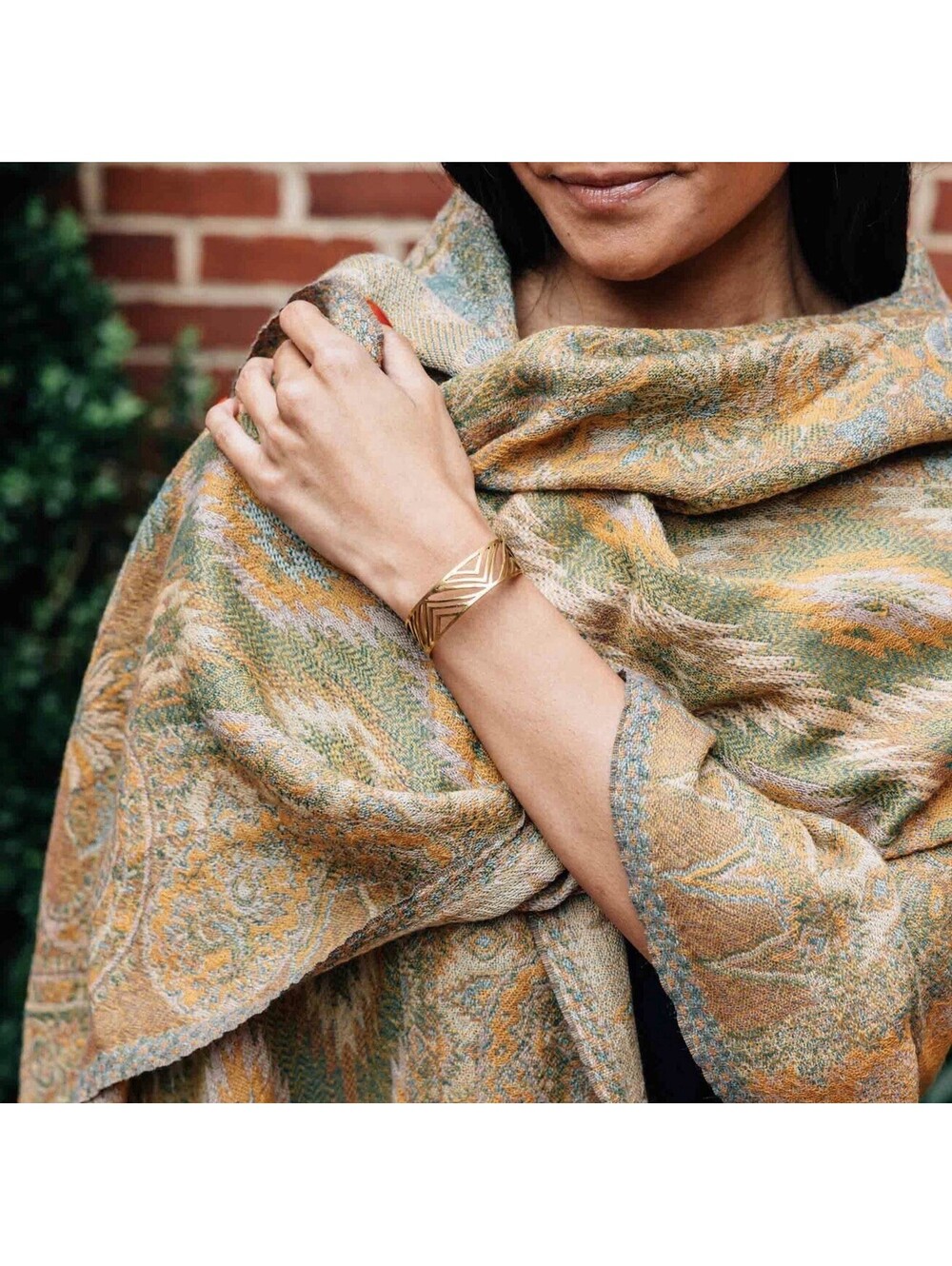 Desert Sand Mustard Paisley Wool Scarf 76”